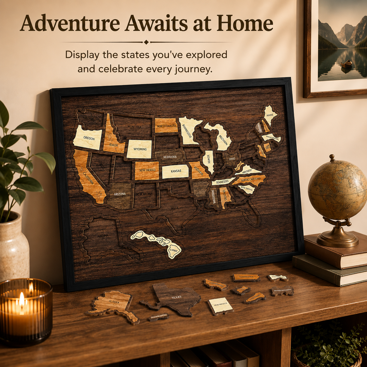🔥Last Day 49% OFF -🇺🇸 Wooden USA Travel Map Puzzle🧩A Stylish Way to Track Your Journey