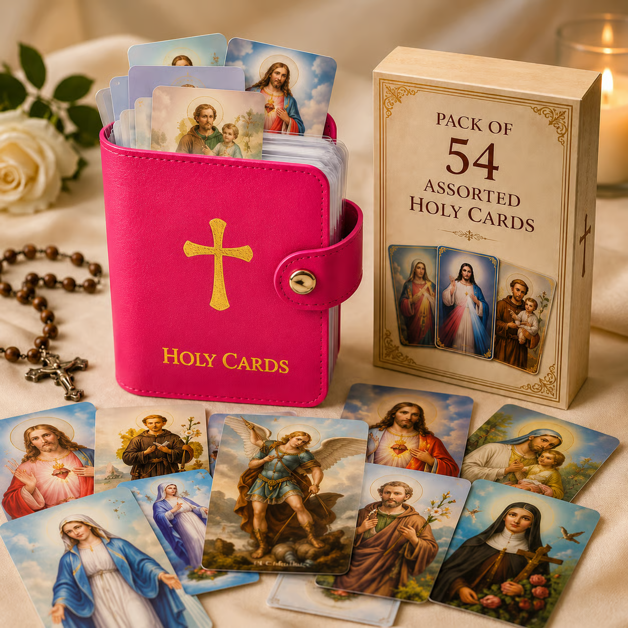 Catholic Faux Leather Holy Card Holder – Pocket Prayer Card Organizer with Snap Closure ✝