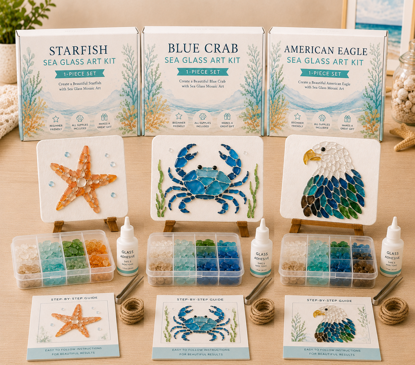 DIY Sea Glass Mosaic Art Kit – Ocean Animal Handmade Board Decor