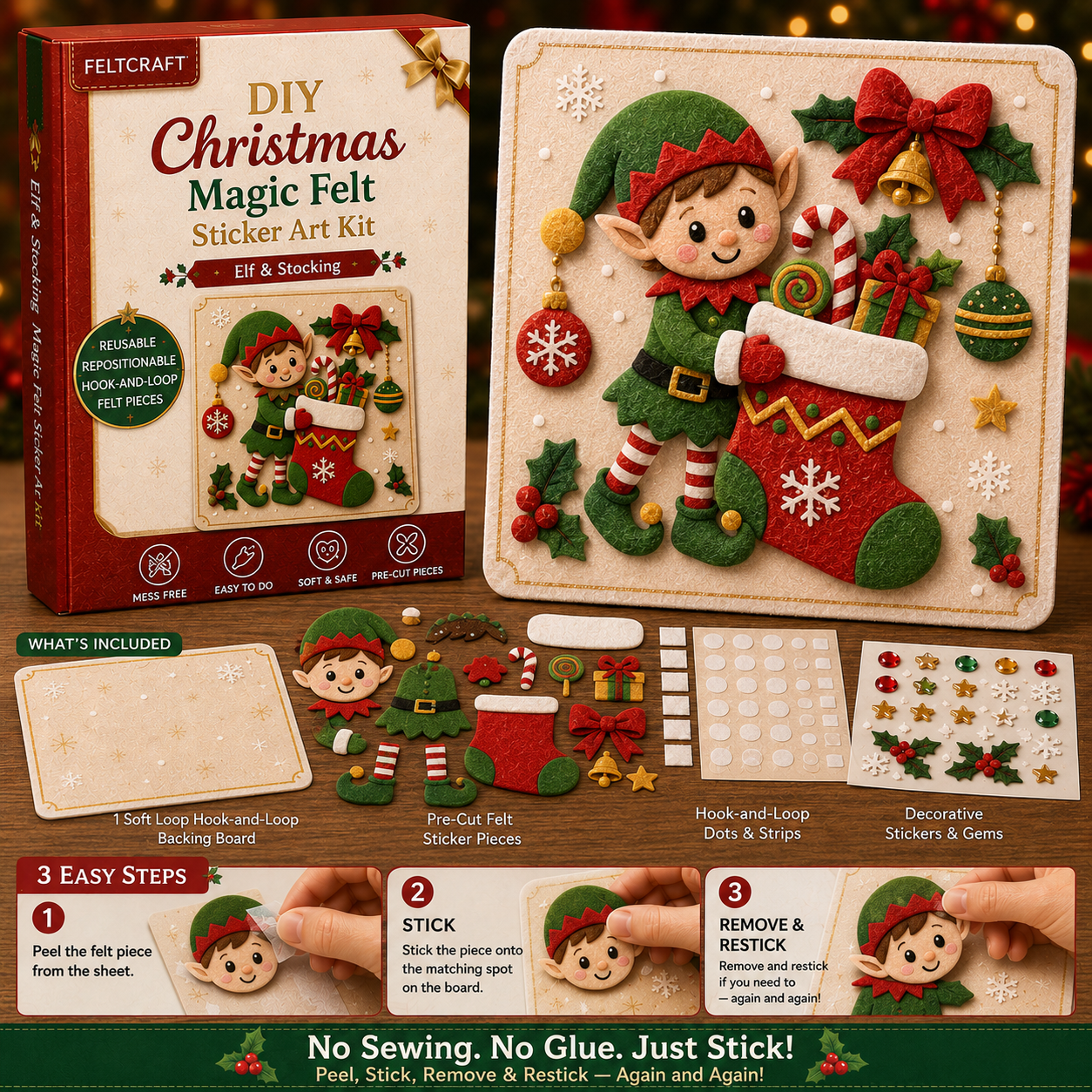 🎁 Buy 3, Get 1 Free!🎄 DIY Christmas Magic Felt Sticker Art Kit