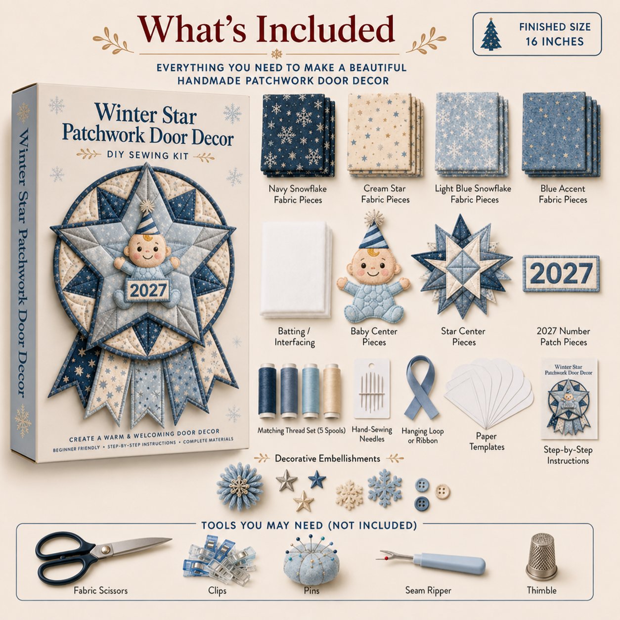 🗓️ Beginner-Friendly 12-Month 3D Quilted Door Hanger Sewing Kit Collection | Complete DIY Craft Kit 💕