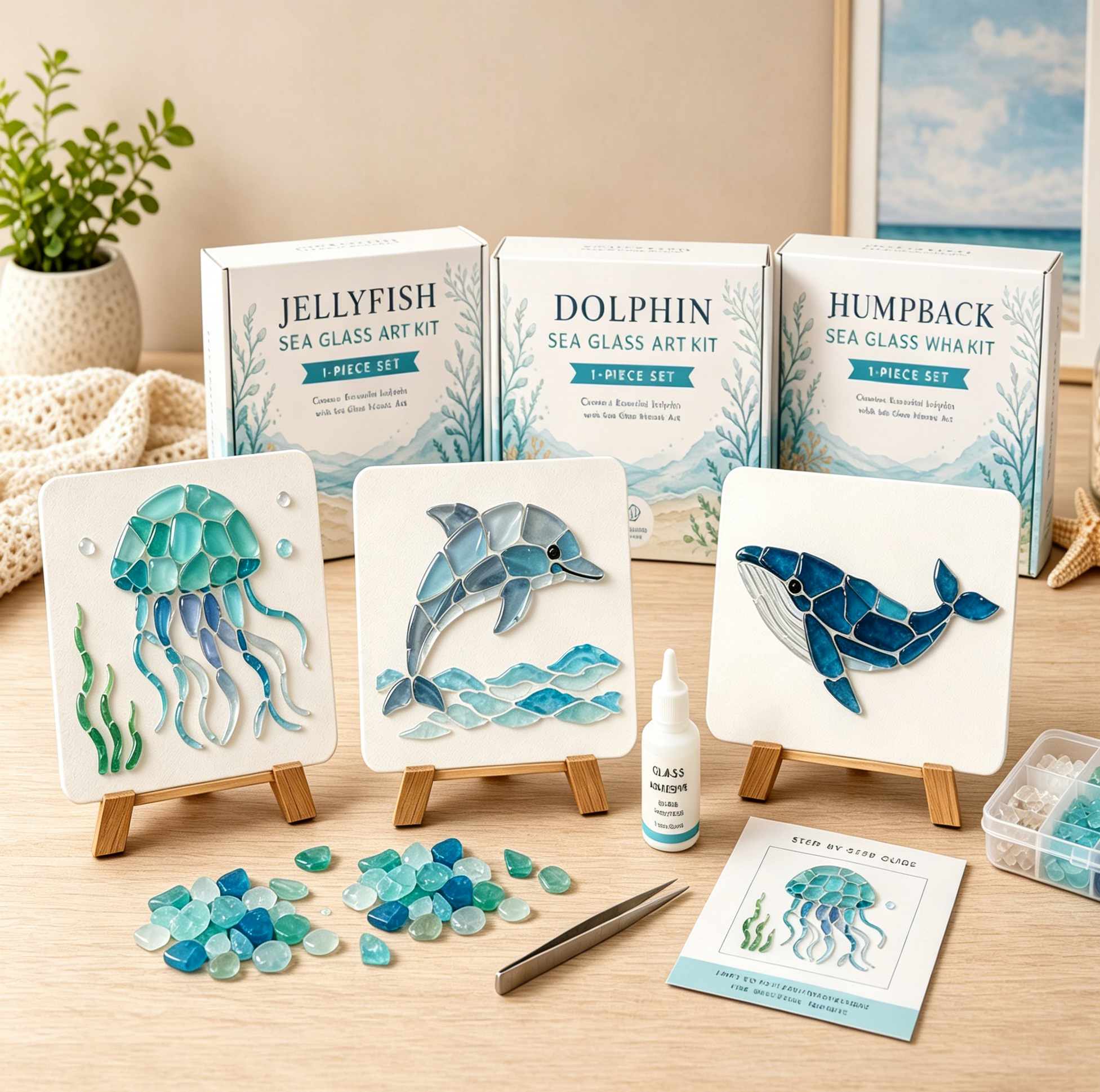 DIY Sea Glass Mosaic Art Kit – Ocean Animal Handmade Board Decor
