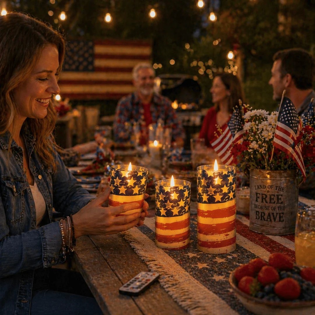 3-Piece Set - Patriotic Flameless Candles (With Remote Control)