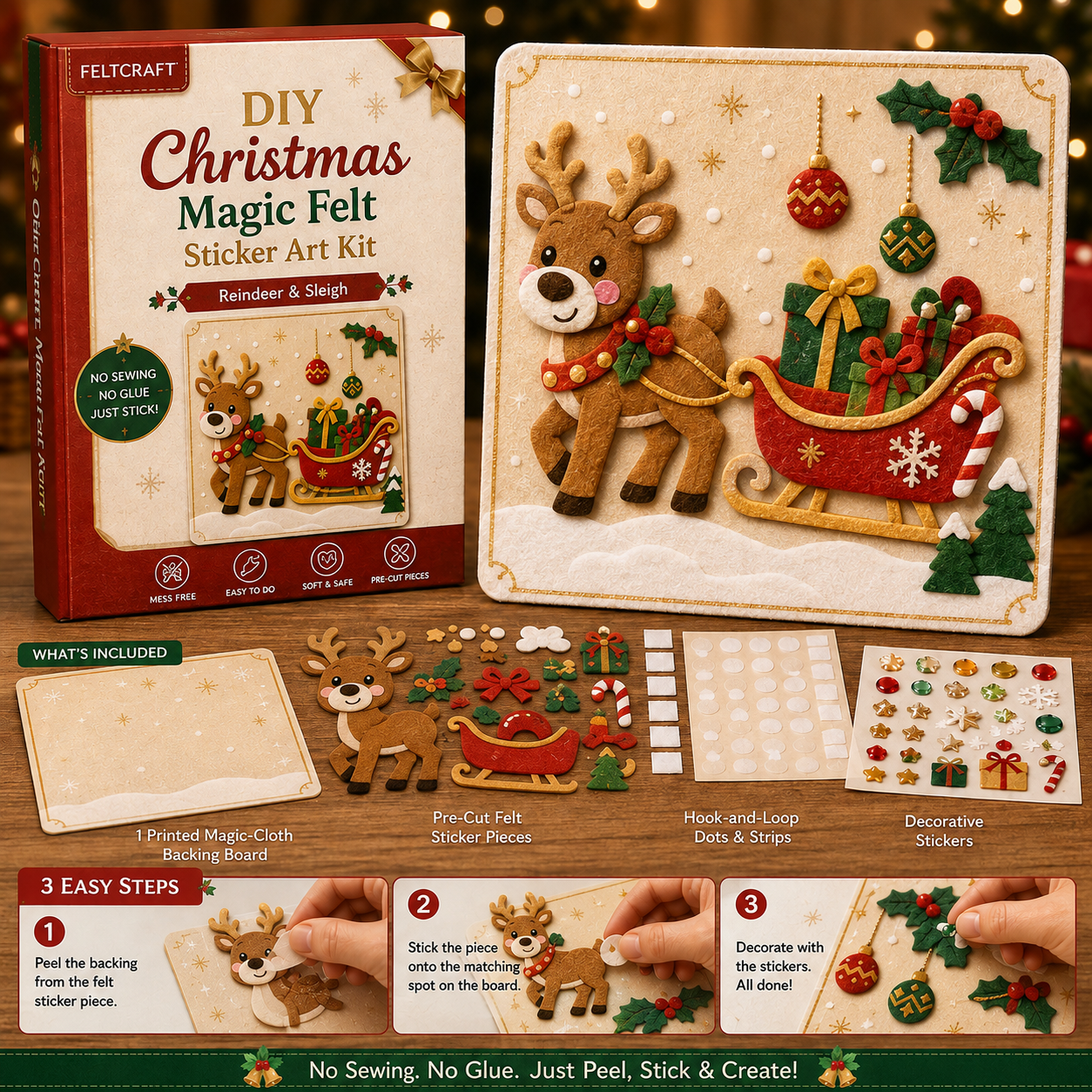 🎁 Buy 3, Get 1 Free!🎄 DIY Christmas Magic Felt Sticker Art Kit