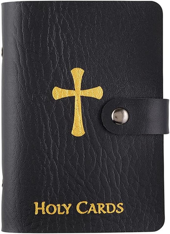 Catholic Faux Leather Holy Card Holder – Pocket Prayer Card Organizer with Snap Closure ✝
