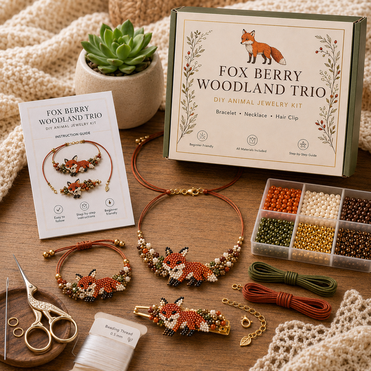 🔥Last Day - BUY 3 GET 1 FREE⚡️-DIY Animal Beaded Jewelry Trio Kit 🧵✨