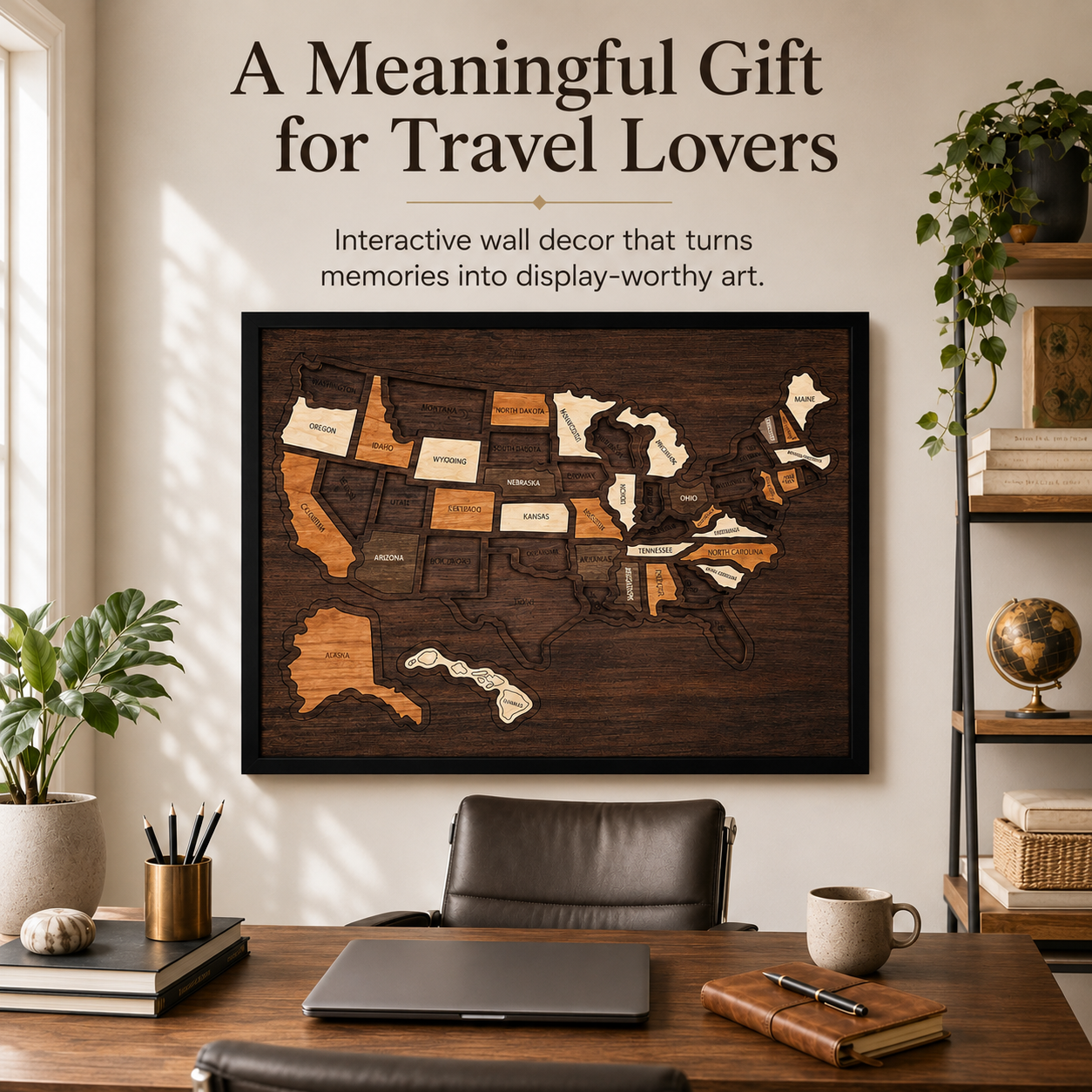 🔥Last Day 49% OFF -🇺🇸 Wooden USA Travel Map Puzzle🧩A Stylish Way to Track Your Journey