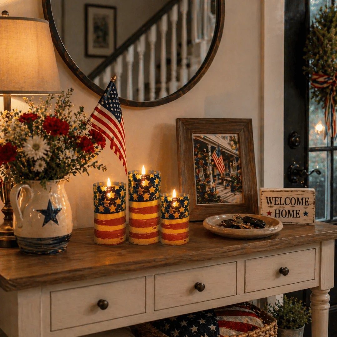3-Piece Set - Patriotic Flameless Candles (With Remote Control)