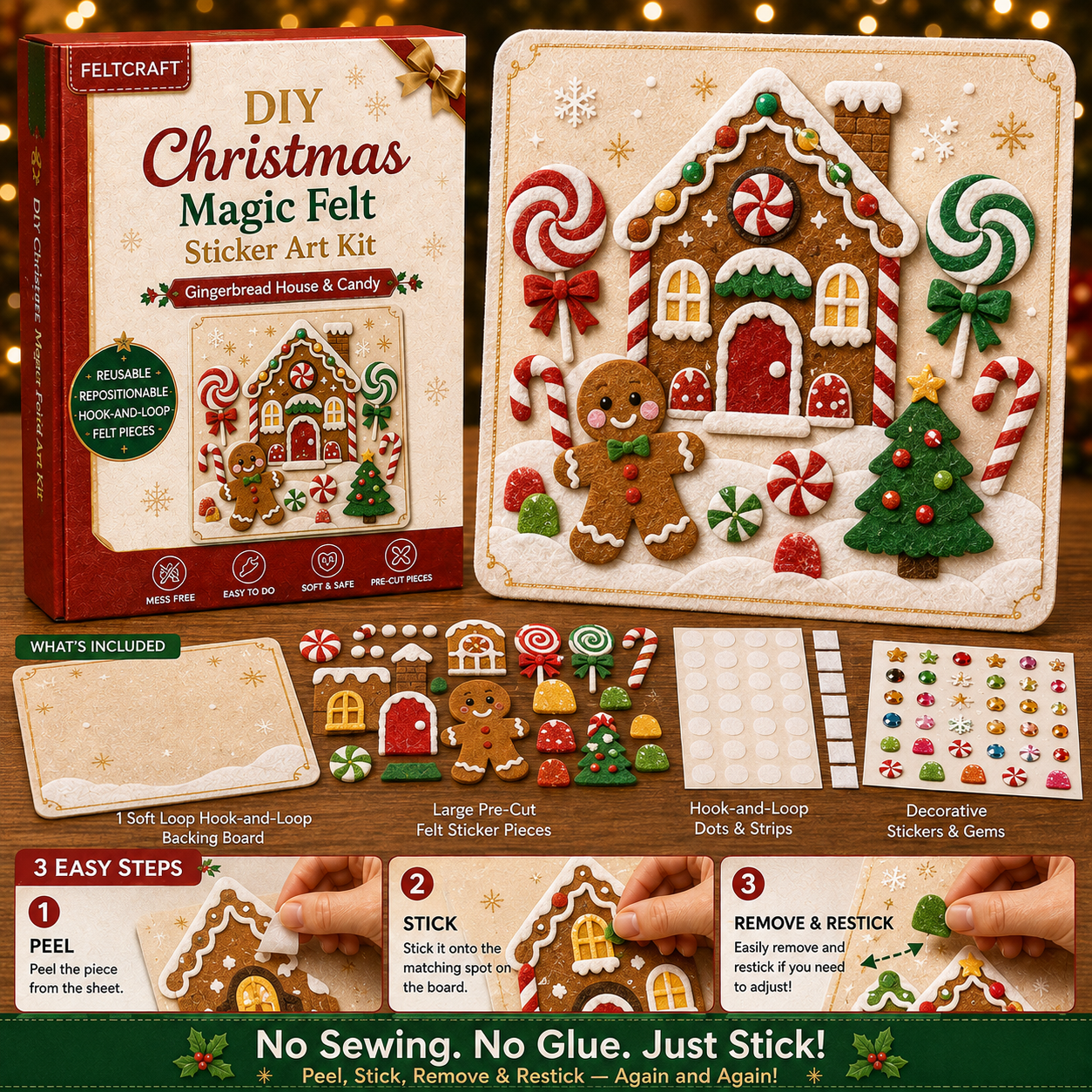 🎁 Buy 3, Get 1 Free!🎄 DIY Christmas Magic Felt Sticker Art Kit