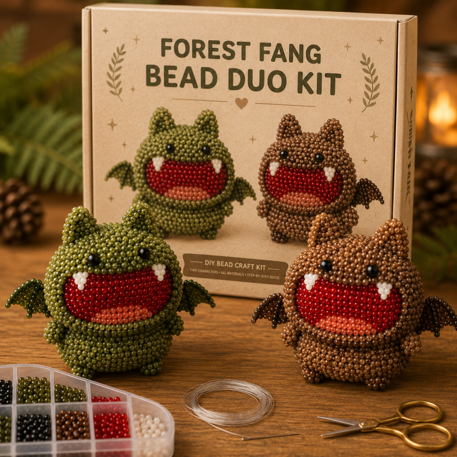 Twin Fang Bead Duo Kit – 3D DIY Beaded Monster Craft with Display Stands
