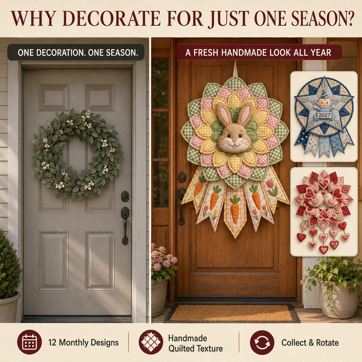 🗓️ Beginner-Friendly 12-Month 3D Quilted Door Hanger Sewing Kit Collection | Complete DIY Craft Kit 💕