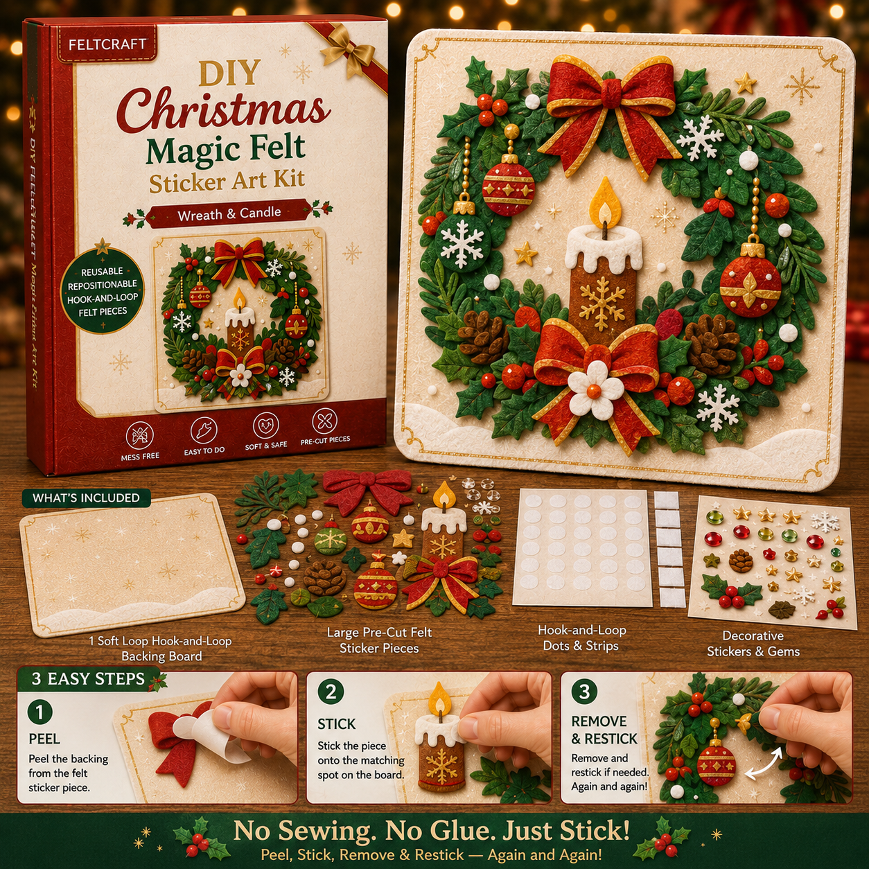 🎁 Buy 3, Get 1 Free!🎄 DIY Christmas Magic Felt Sticker Art Kit