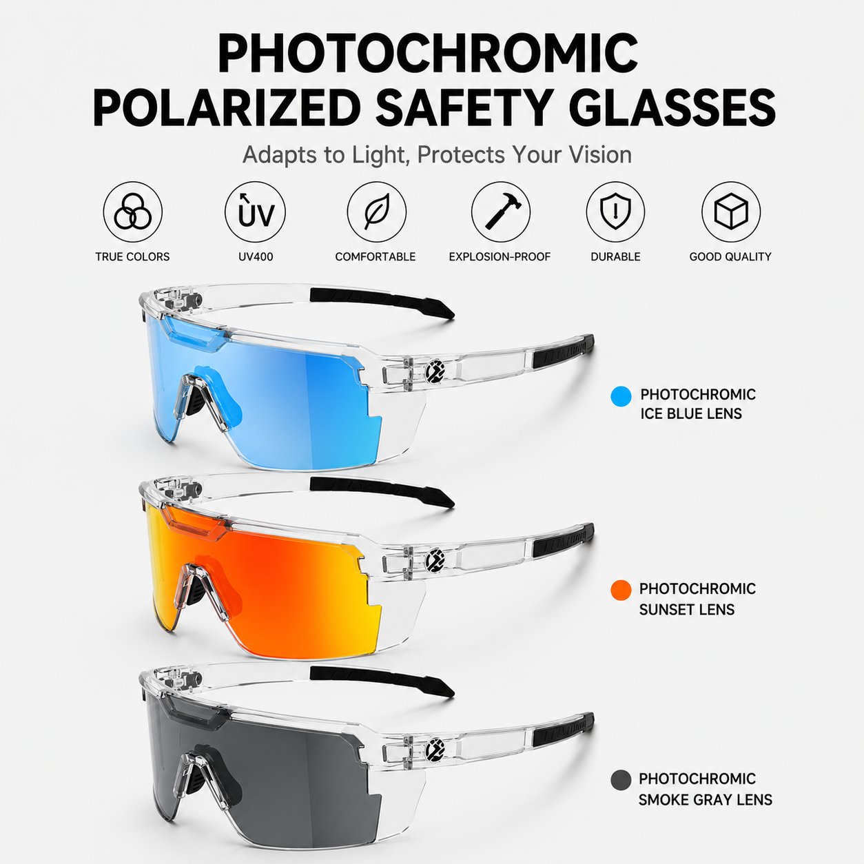 ☀️UV400 Photochromic Polarized Safety Glasses🥇Impact Resistant Outdoor Sports & Work Eyewear