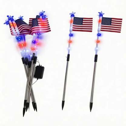 8 Solar American Flag Pathway Lights – Red, White & Blue Yard Glow for 250th Independence Celebration 🇺🇸✨