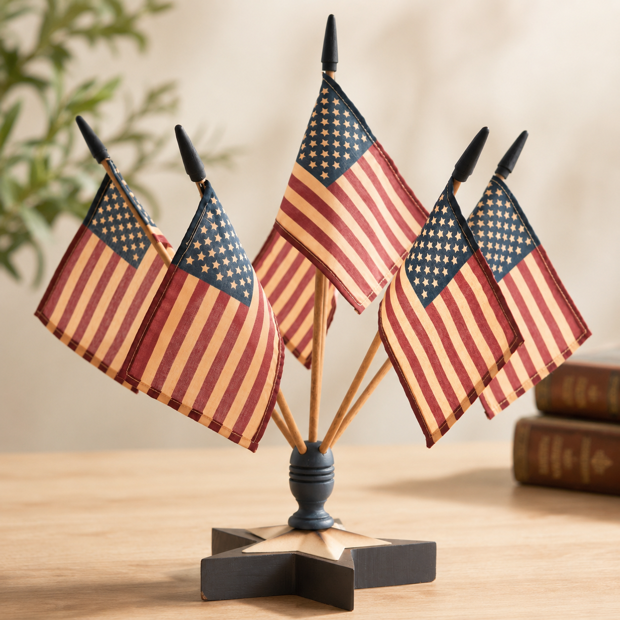 Vintage Americana Tabletop Flag Set With Star Holder