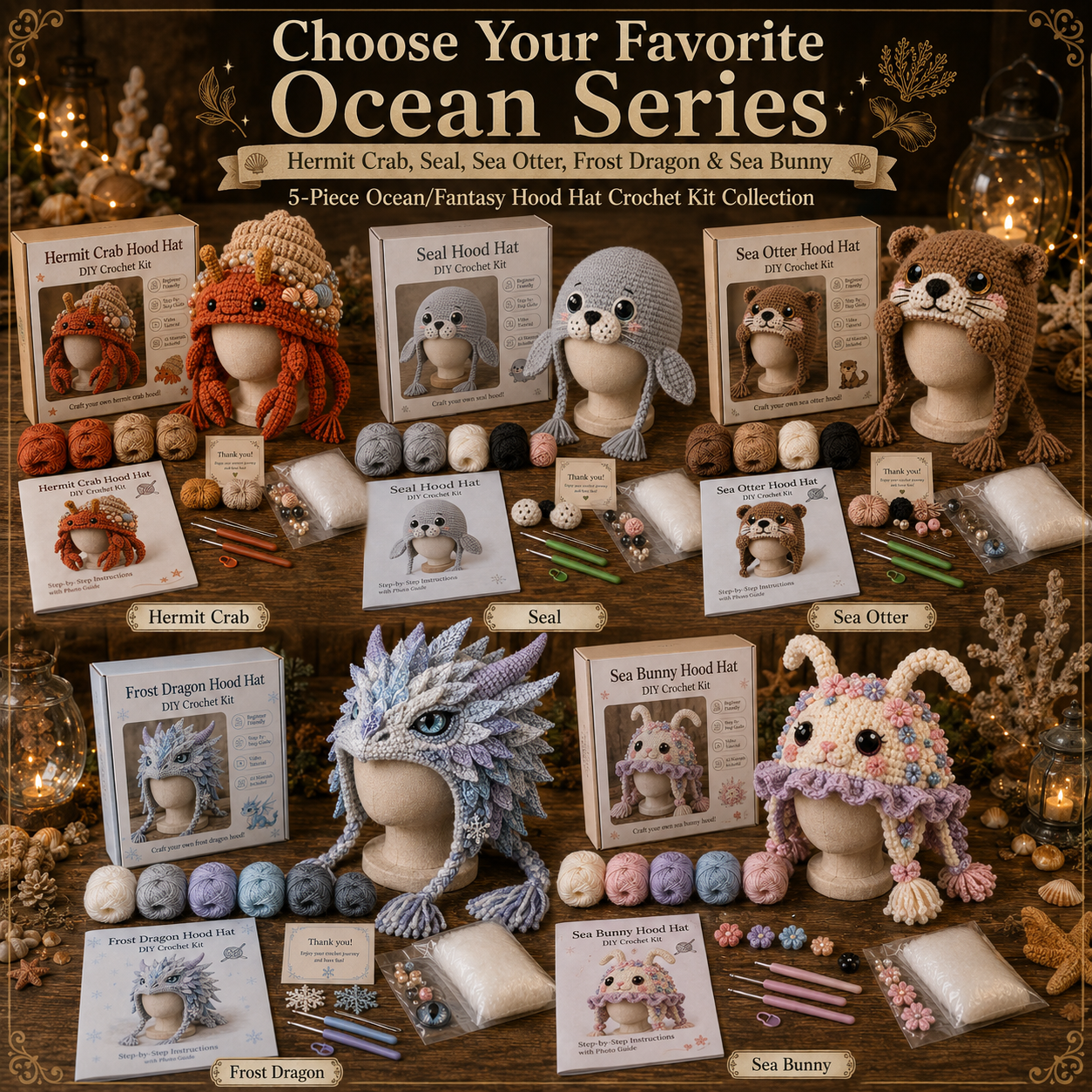 🌊✨ Ocean Series Hood Hat DIY Crochet Kit 