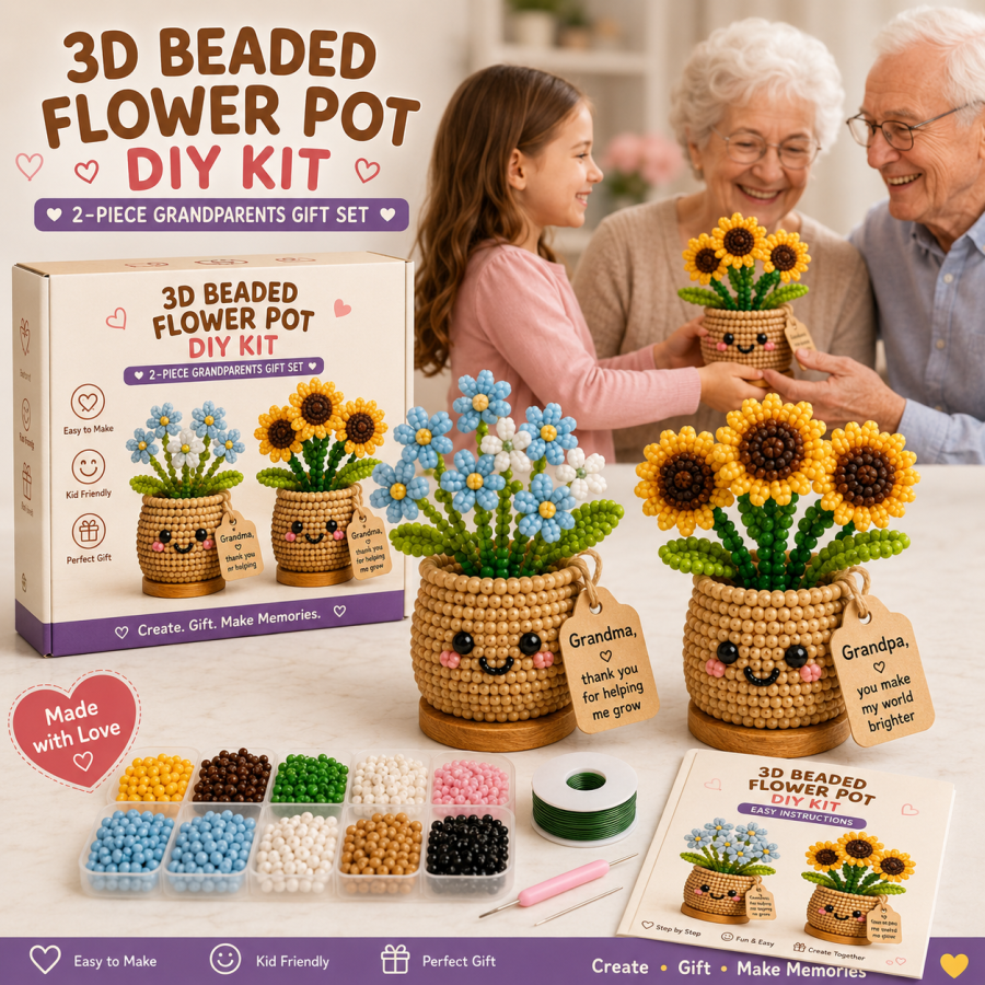 3D Beaded Flower Pot DIY Gift Kit – Handmade Keepsake for Parents, Grandparents, Teachers & Little Friends