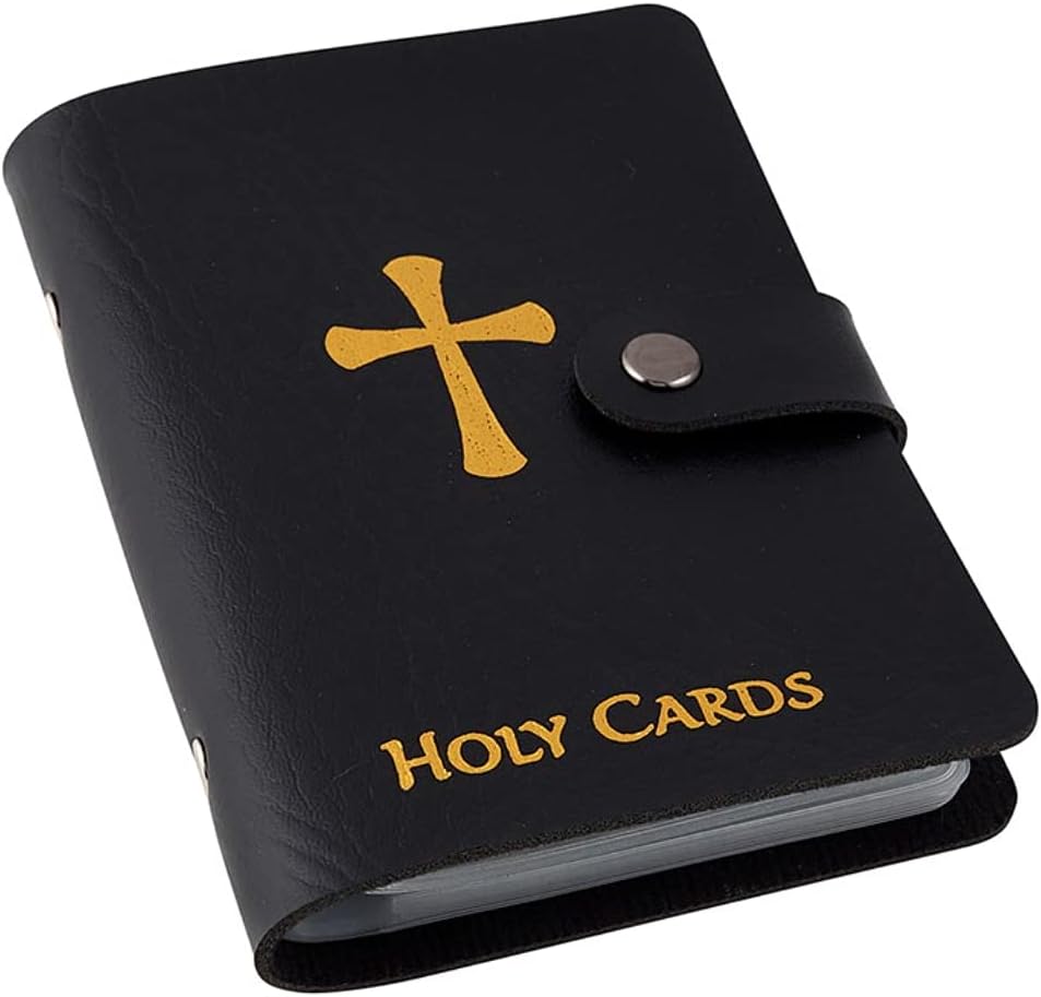 Catholic Faux Leather Holy Card Holder – Pocket Prayer Card Organizer with Snap Closure ✝