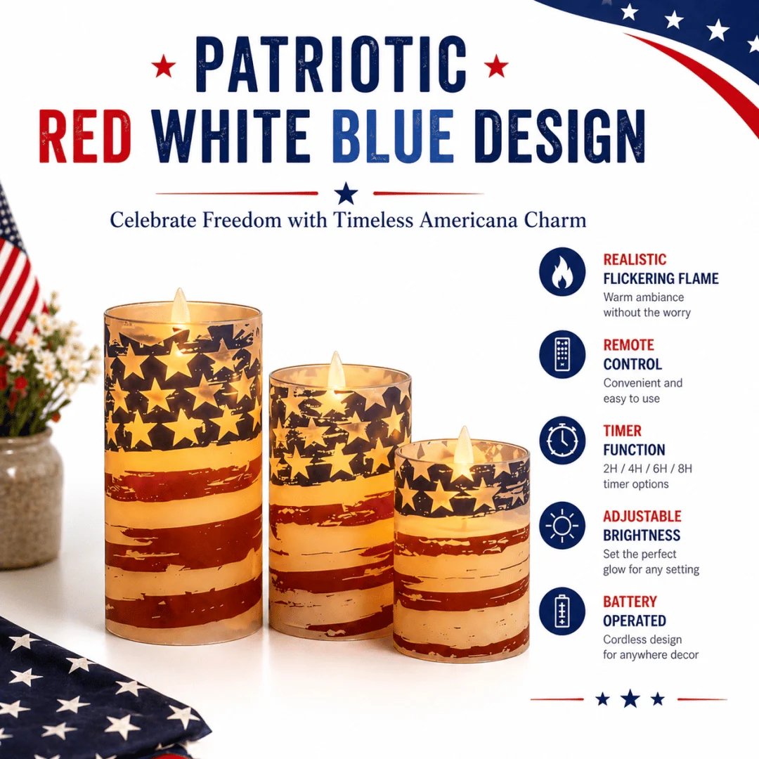 3-Piece Set - Patriotic Flameless Candles (With Remote Control)