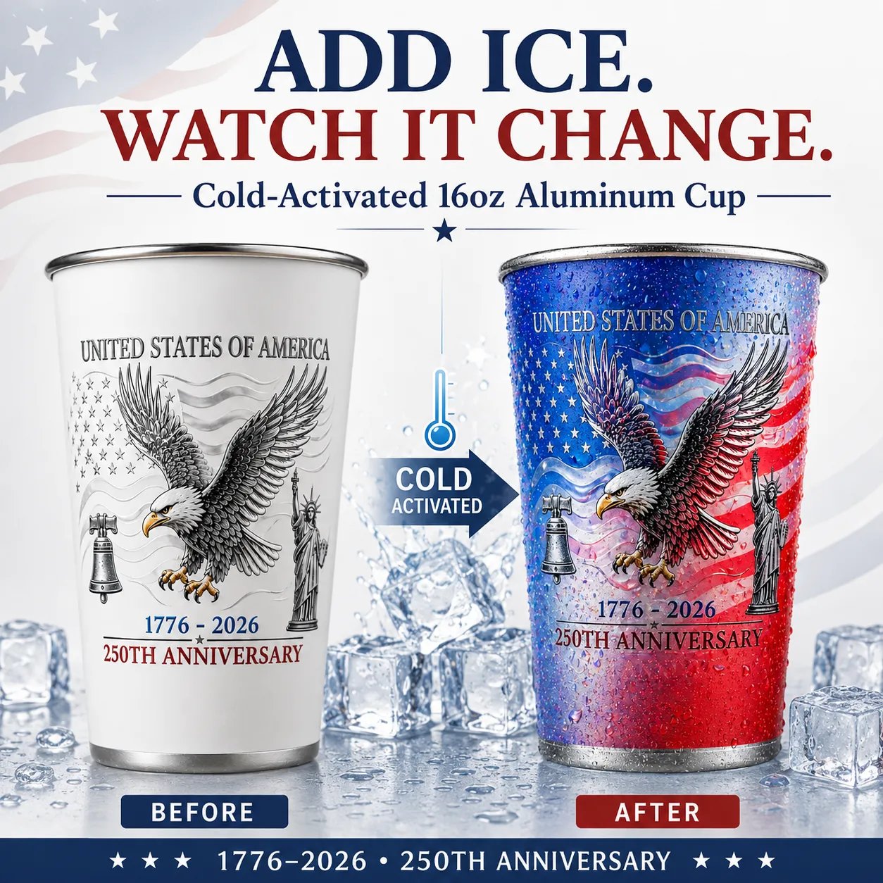 🦅 Pour Ice-Cold Beer | USA 250th Anniversary Color Changing Cup 🎉