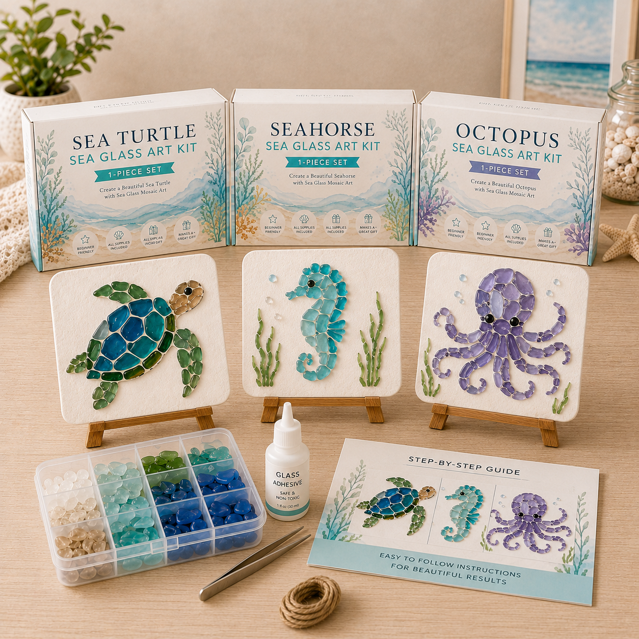 DIY Sea Glass Mosaic Art Kit – Ocean Animal Handmade Board Decor