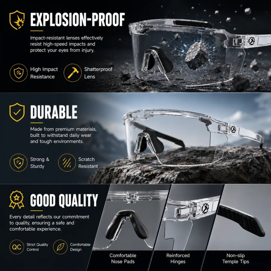 ☀️UV400 Photochromic Polarized Safety Glasses🥇Impact Resistant Outdoor Sports & Work Eyewear
