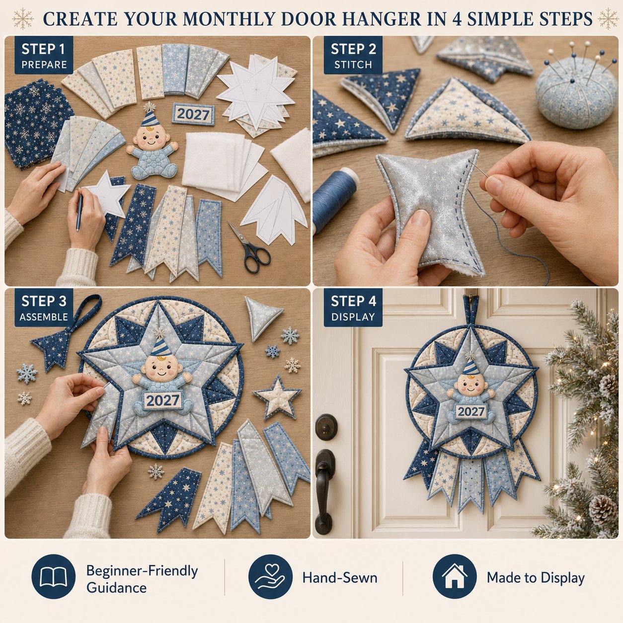 🗓️ Beginner-Friendly 12-Month 3D Quilted Door Hanger Sewing Kit Collection | Complete DIY Craft Kit 💕