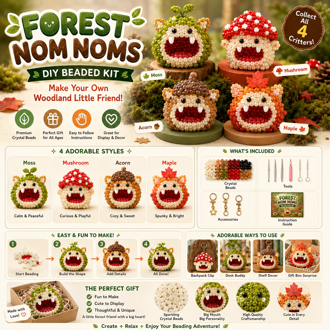 Chubby Chomp Pals DIY Beaded Kit – Cute Collectible Monster Craft Set