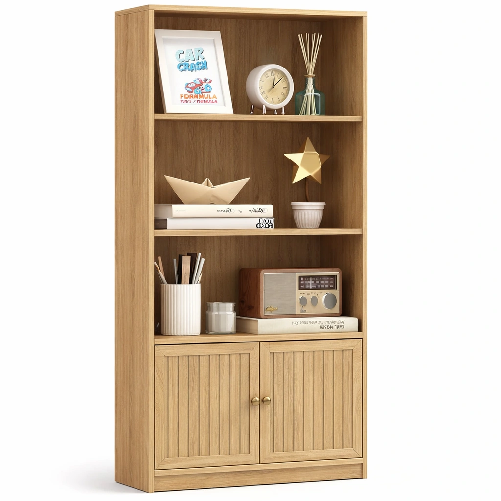 Bibliothque en bois avec portes C Chne clair-nestifyo