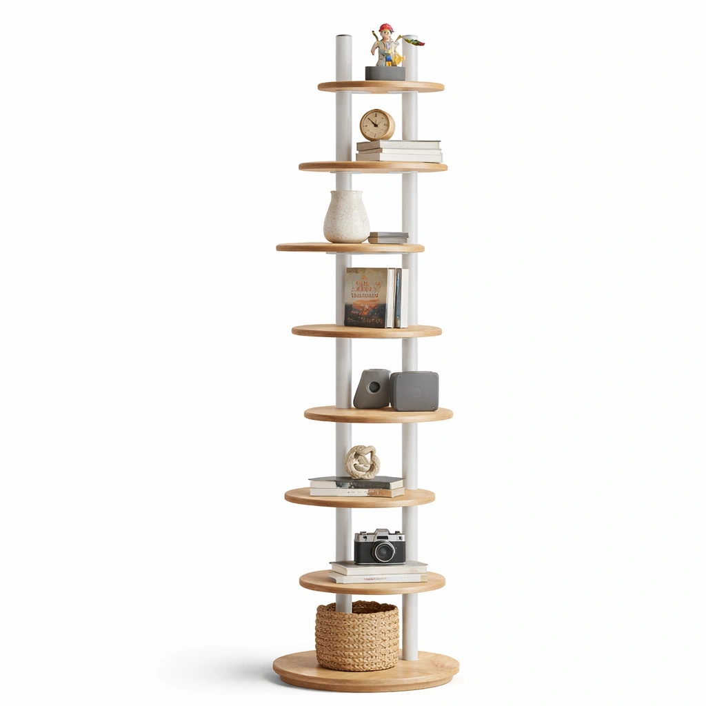 tagre colonne ronde design C Blanc et bois clair-nestifyo