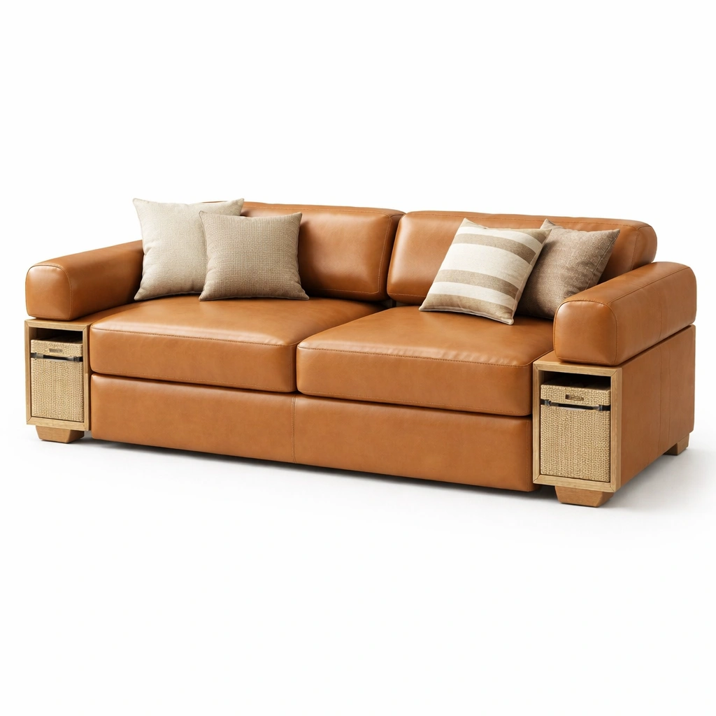 Canap 3 places cuir avec rangements C Marron-nestifyo