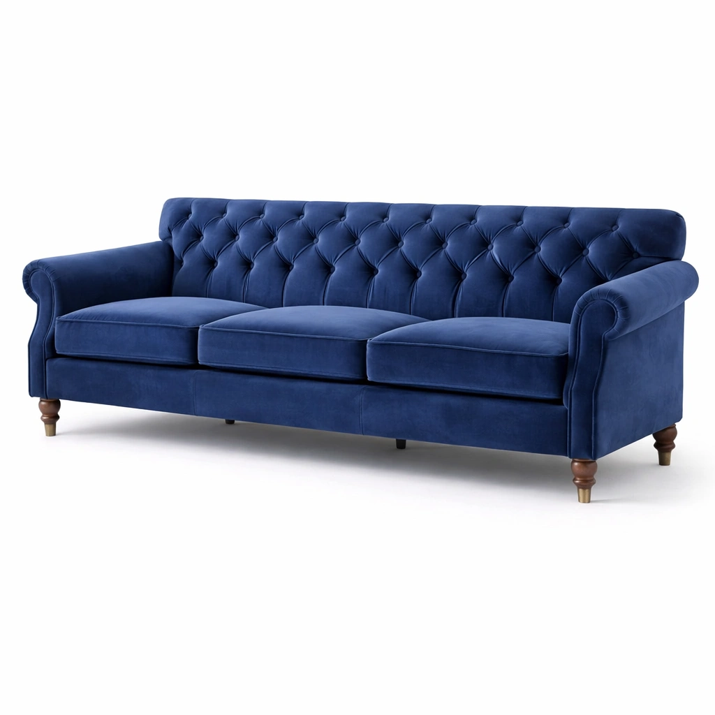 Canap Chesterfield velours C Bleu-nestifyo