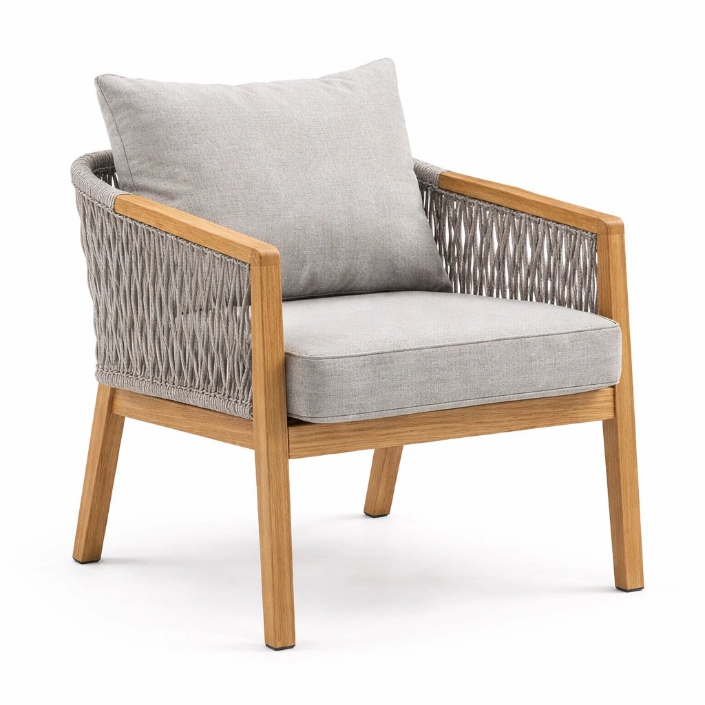 Fauteuil dtente cordage et bois C Gris clair-nestifyo