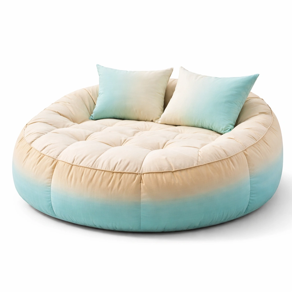 Canap pouf rond capitonn avec coussins C Beige-nestifyo