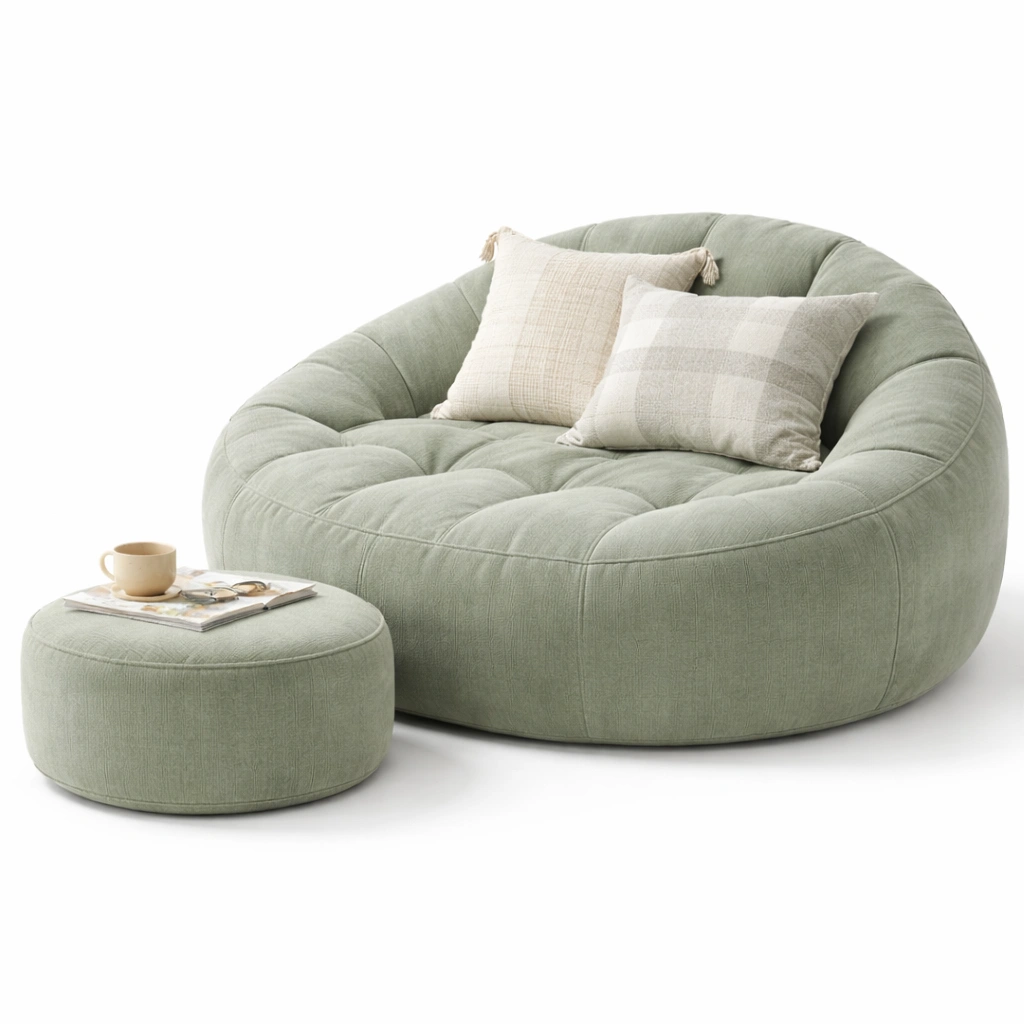 Canap pouf rond avec repose-pieds C Vert-nestifyo