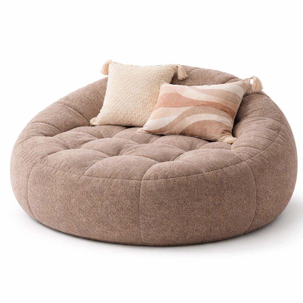 Canap pouf rond capitonn C Marron clair-nestifyo