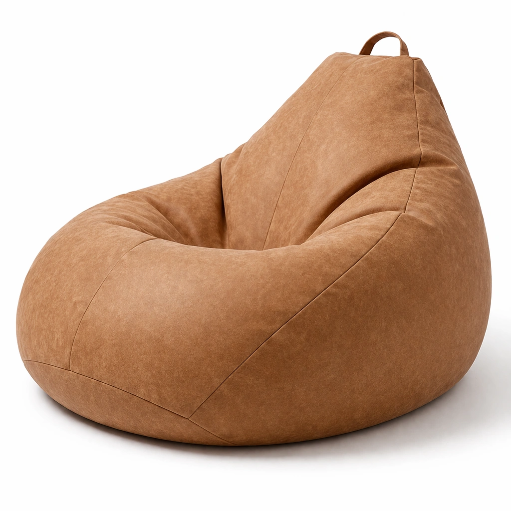 Pouf fauteuil souple effet cuir C Marron-nestifyo