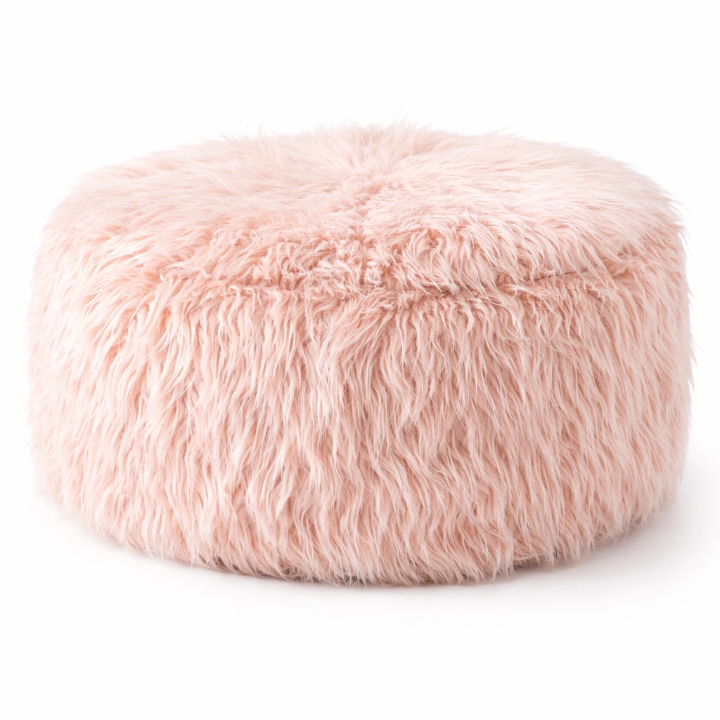 Pouf rond fausse fourrure douce C Rose-nestifyo