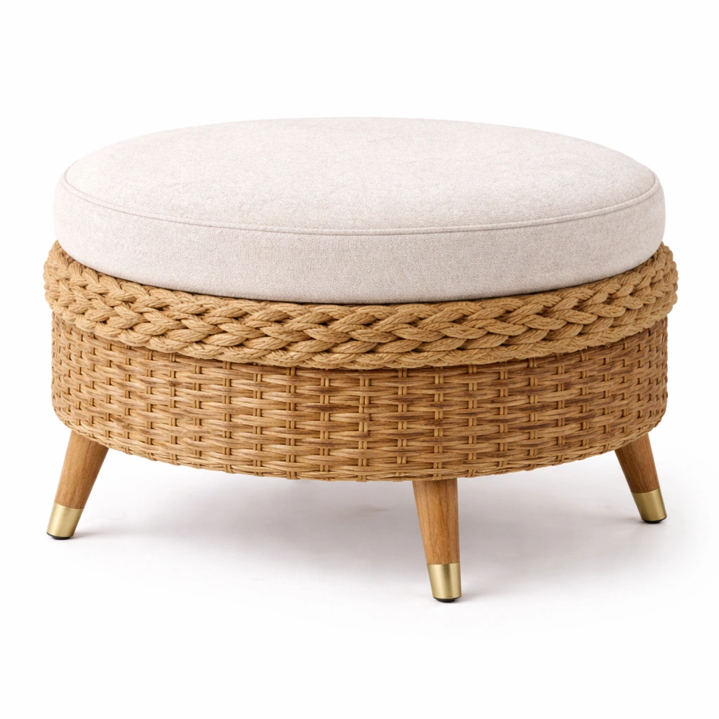 Pouf rond tress avec coussin C Beige-nestifyo