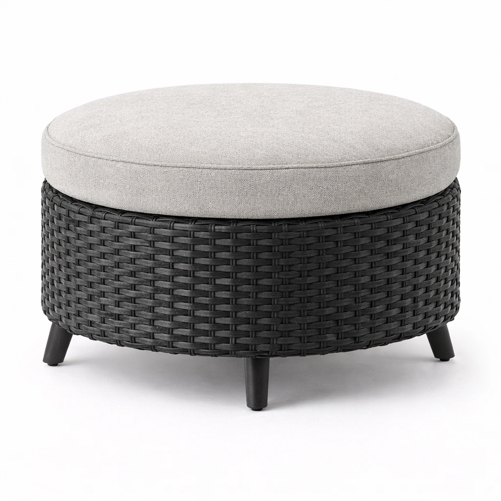 Pouf rond rsine tresse C Noir-nestifyo