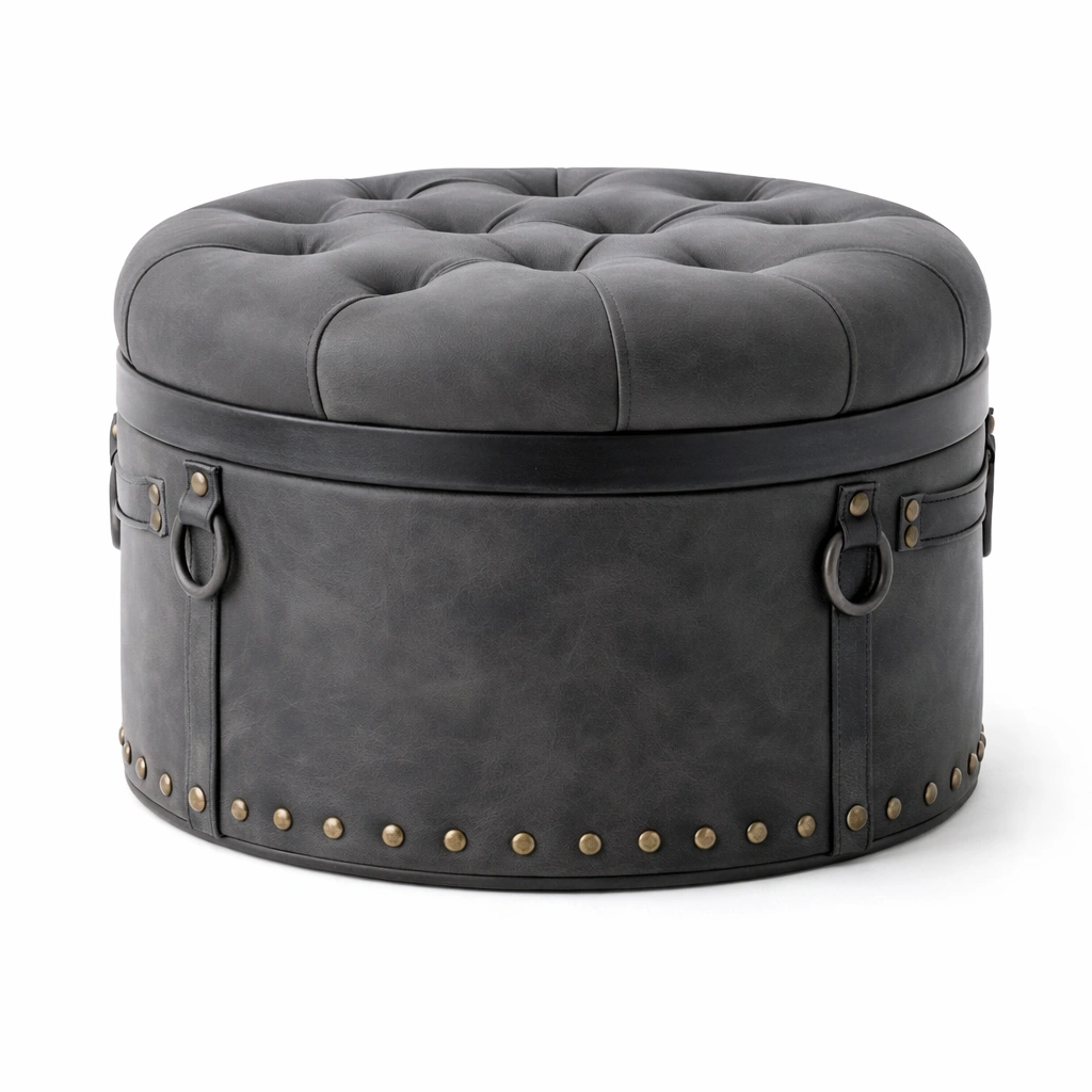 Pouf coffre capitonn effet cuir C Gris fonc-nestifyo