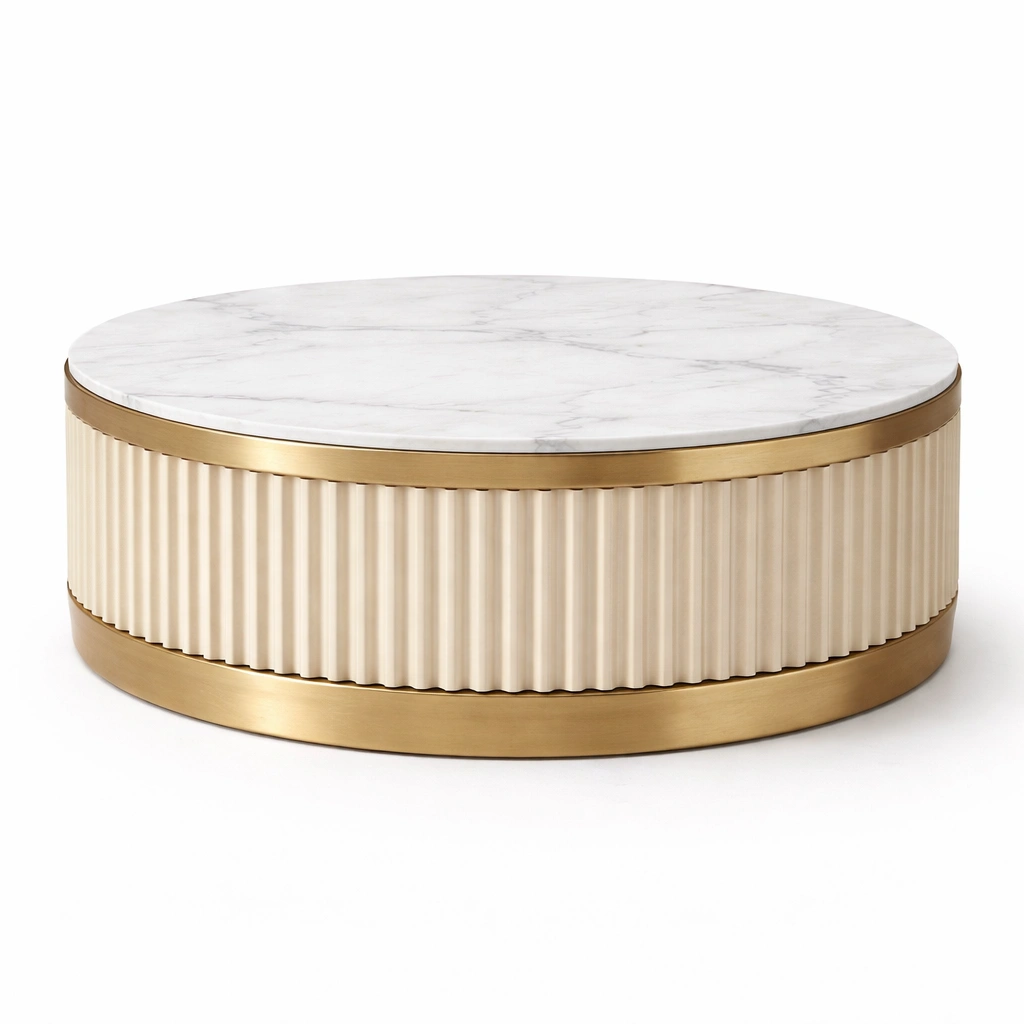 Table basse ronde marbre et mtal C Blanc-nestifyo