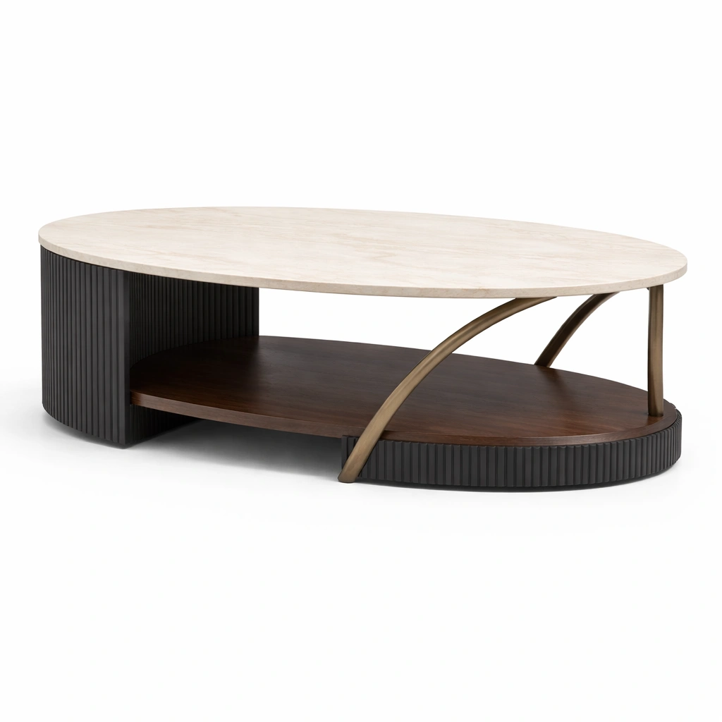 Table basse ovale moderne avec rangement C Beige-nestifyo