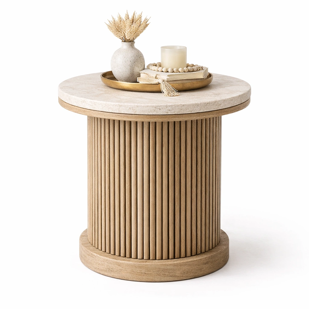 Table dappoint ronde bois rainur C Bois naturel-nestifyo