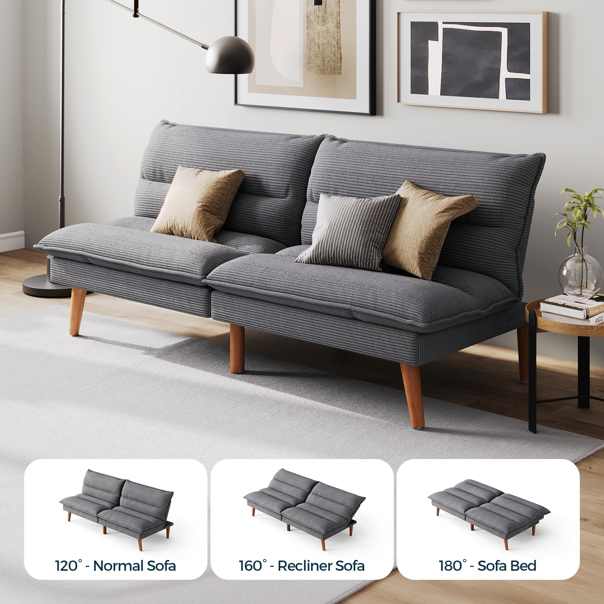 Linsy Home Sofá cama tipo futón convertible de pana de 71" de ancho