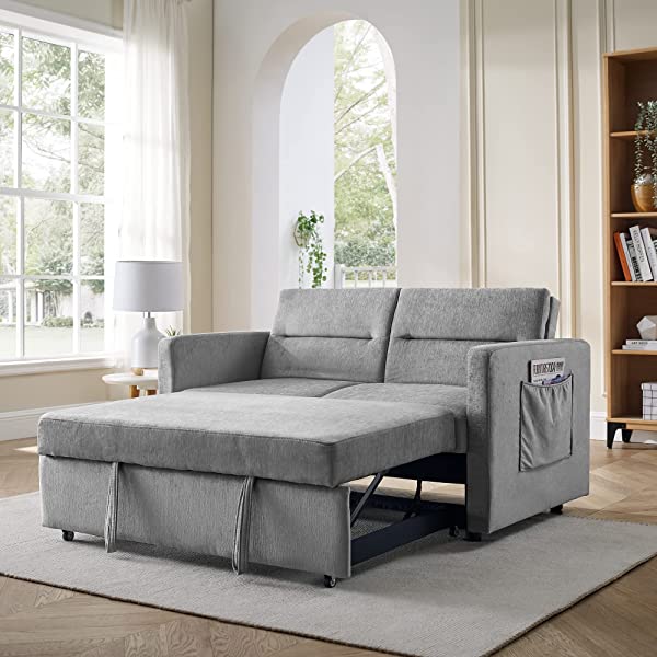 Sofá cama convertible multifuncional 3 en 1 tamaño Queen, cómodo sofá cama extraíble de terciopelo de 63,8"