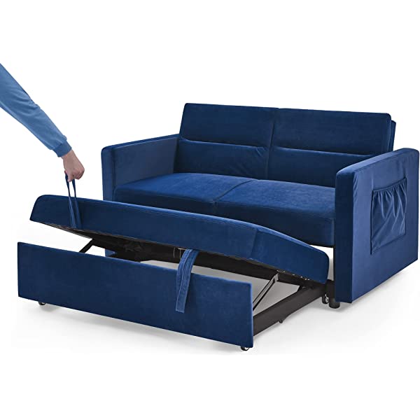 Sofá cama convertible multifuncional 3 en 1 tamaño Queen, cómodo sofá cama extraíble de terciopelo de 63,8"