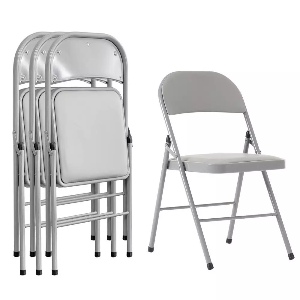 Paquete de 4 sillas plegables de metal con asiento acolchado de vinilo, sillas de comedor resistentes