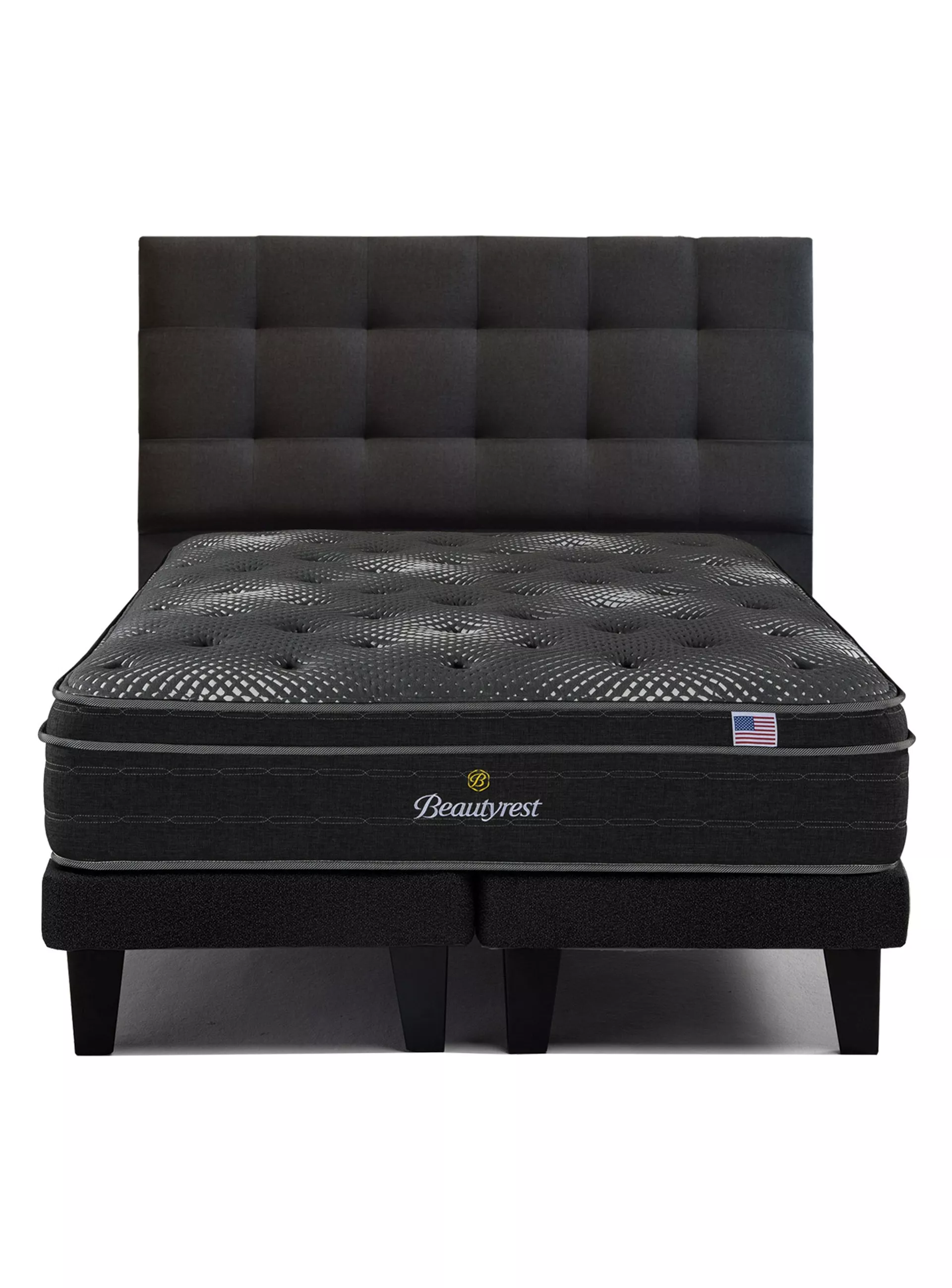 Cama Europea Brest Platinum 2 Plazas + Respaldo Tignes Marengo Base Dividida