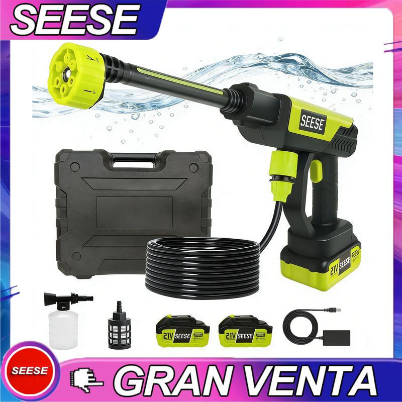SEESE Pistola de limpieza de alta presión inalámbrica y portátil con práctica boquilla multifunción 6 en 1, ideal para lavar autos, limpiar pisos exteriores, cercas, terrazas y para riego de jardín. Un regalo perfecto para festividades y ocasiones especia